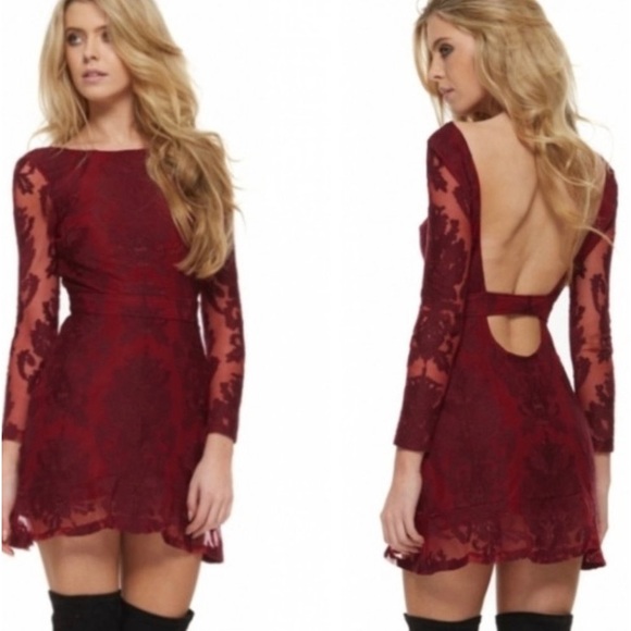 🍋 For Love and Lemons Night to Remember Lace Dress - Crimson Size S EUC - Picture 7 of 13